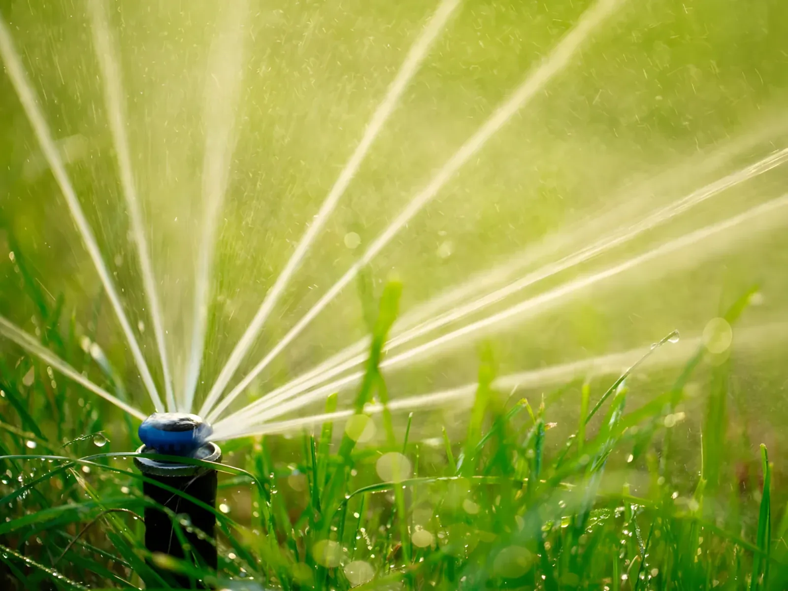Irrigation sprinkler head running on a commercial lawn in Tampa