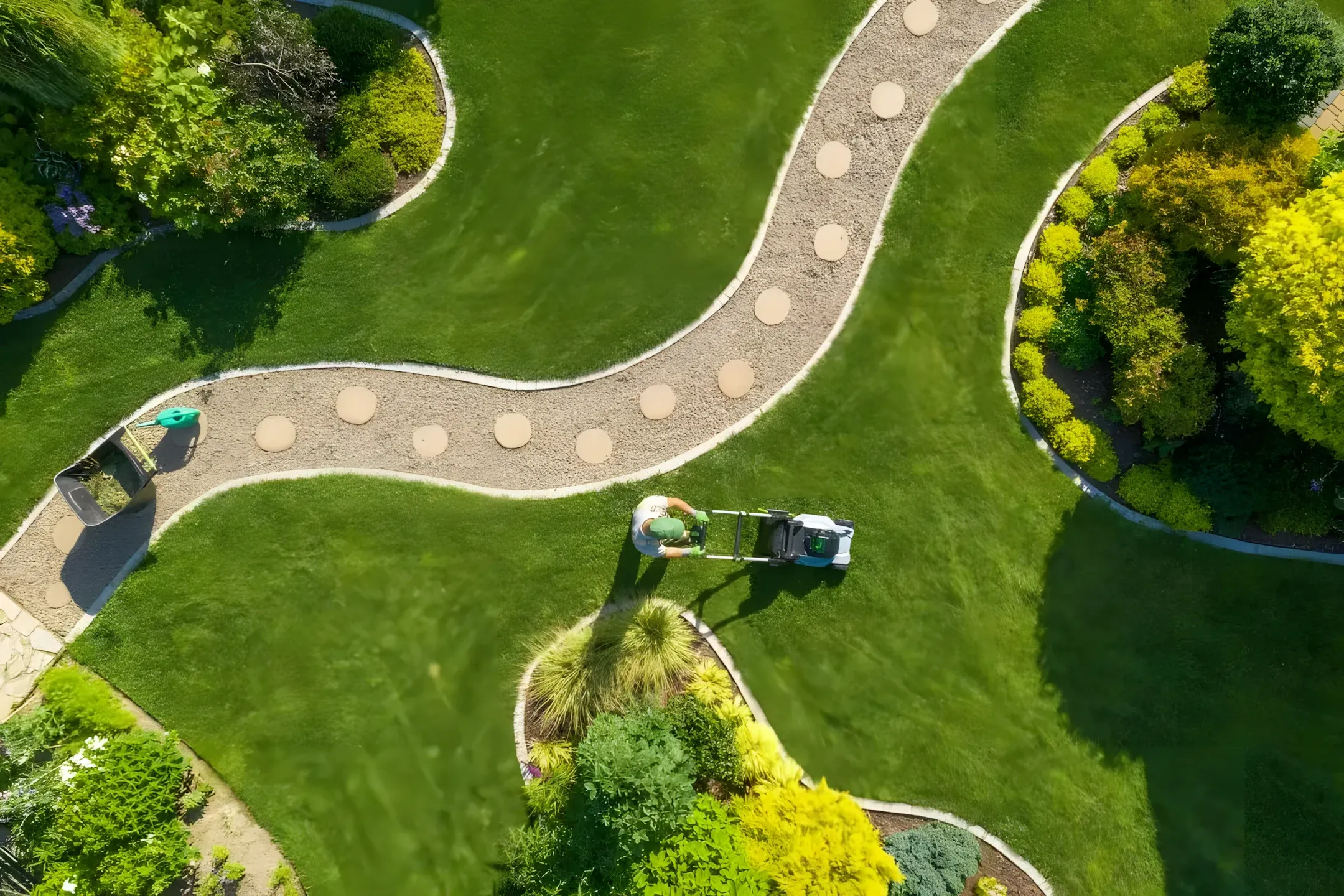 Tampa Turf Services crew member mowing a commercial lawn in Tampa