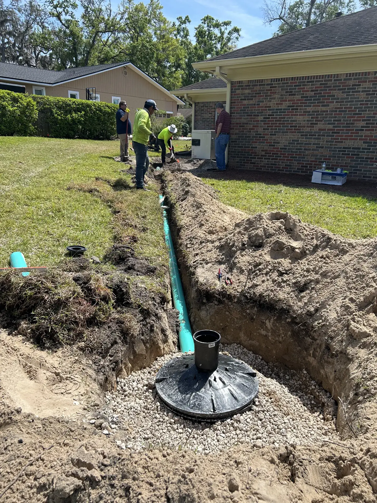 French drain and catch basin installed at a Tampa property